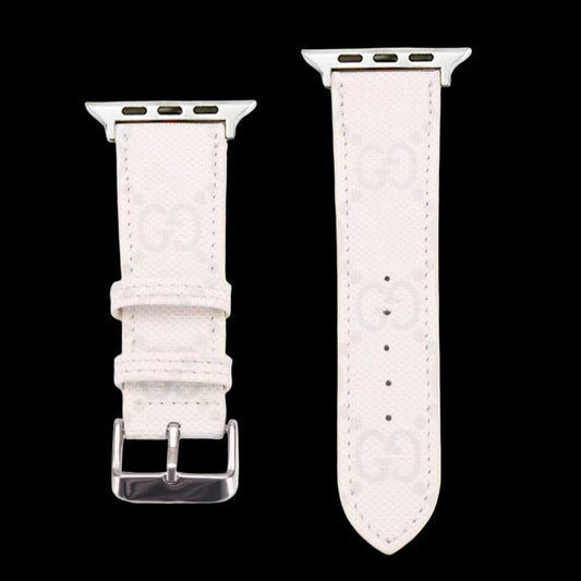 White GG Imprint Apple Watch Band